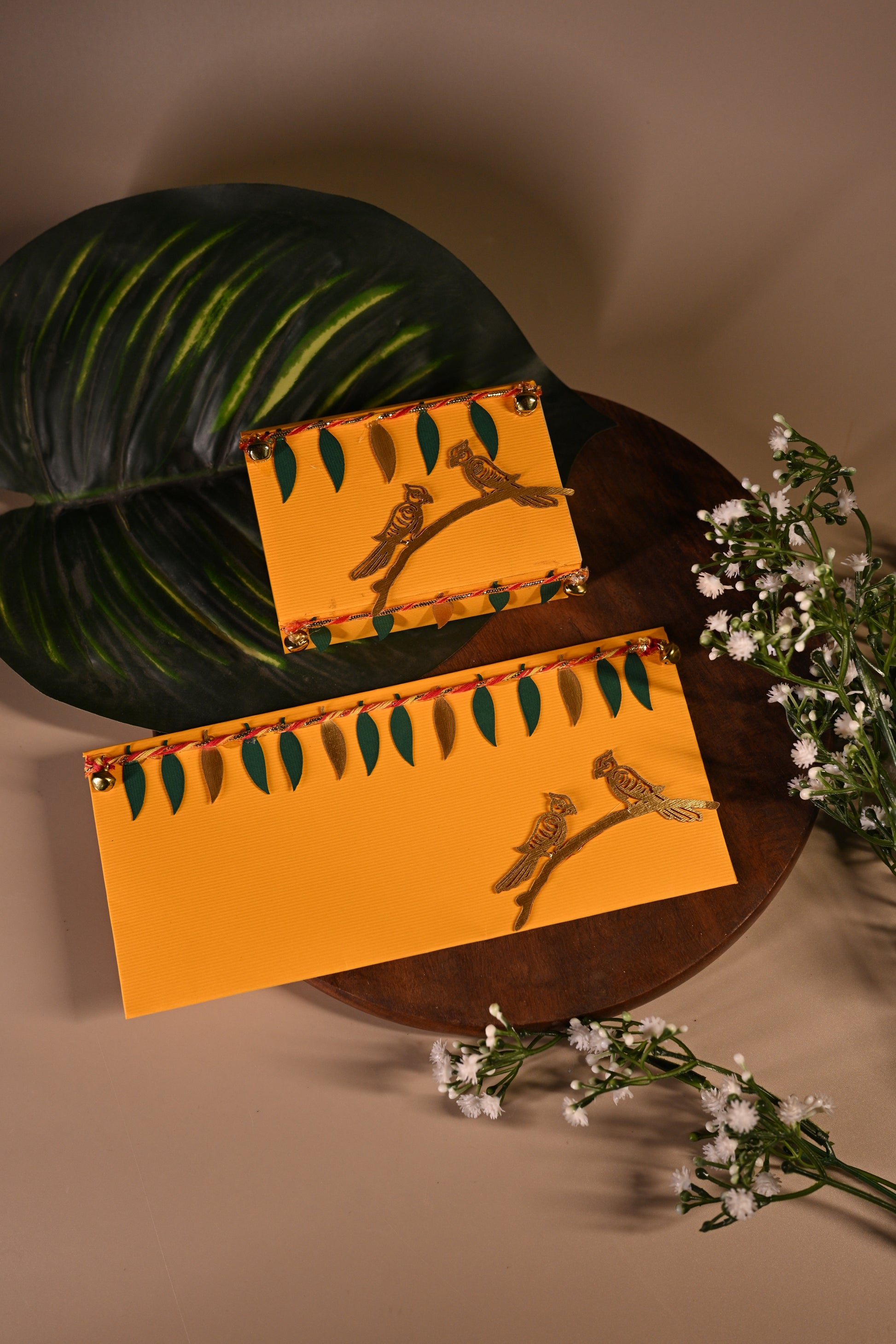 Nature ensemble box with yellow background and parrot design