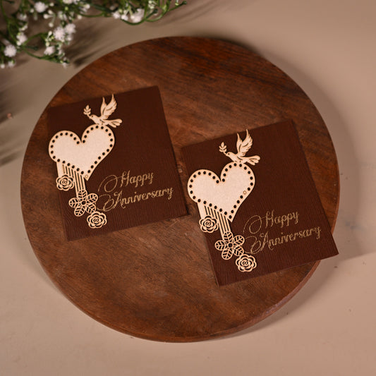 brown coloured anniversary gift tags with heart, birds and floral designs on it