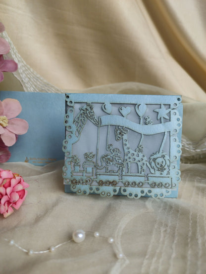 A collection of colourful laser cut envelopes with a design featuring animals