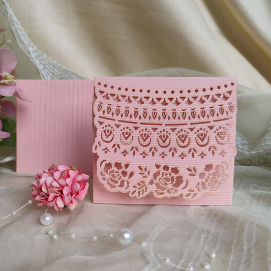 Flap rose cut envelop Pink -Set of 5