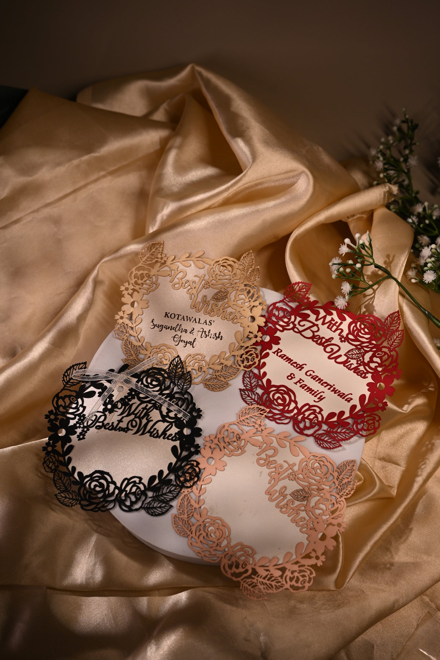 Gift tags with laser cut patchwork and floral design