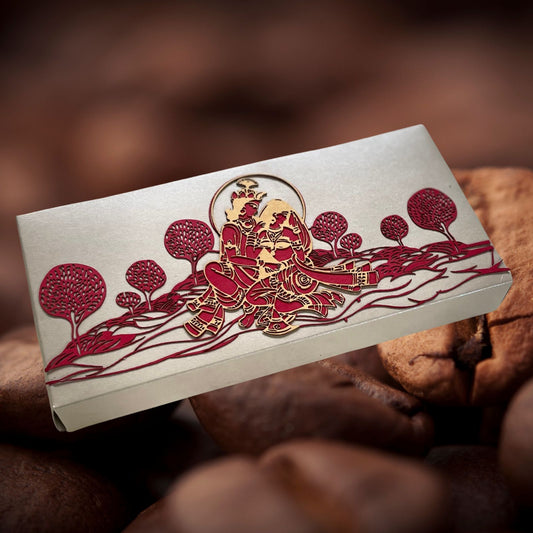 Radha krishana cash box, gaddi box with intricate red and gold design