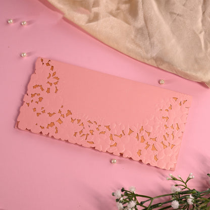 Pink Envelope with emboss & cut-out patterns with rust inner