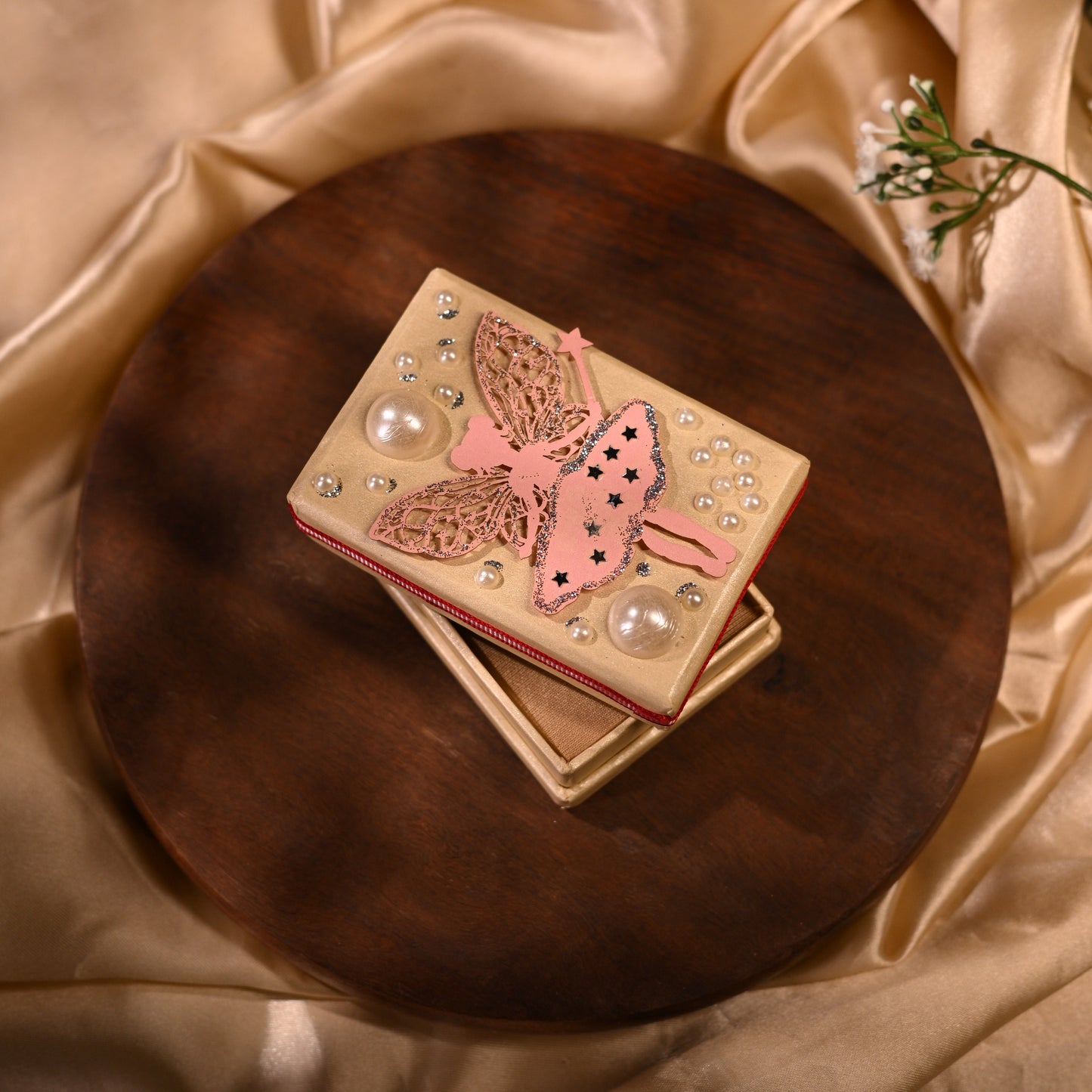 coin box with angel lazer cutting and pearl embellishments