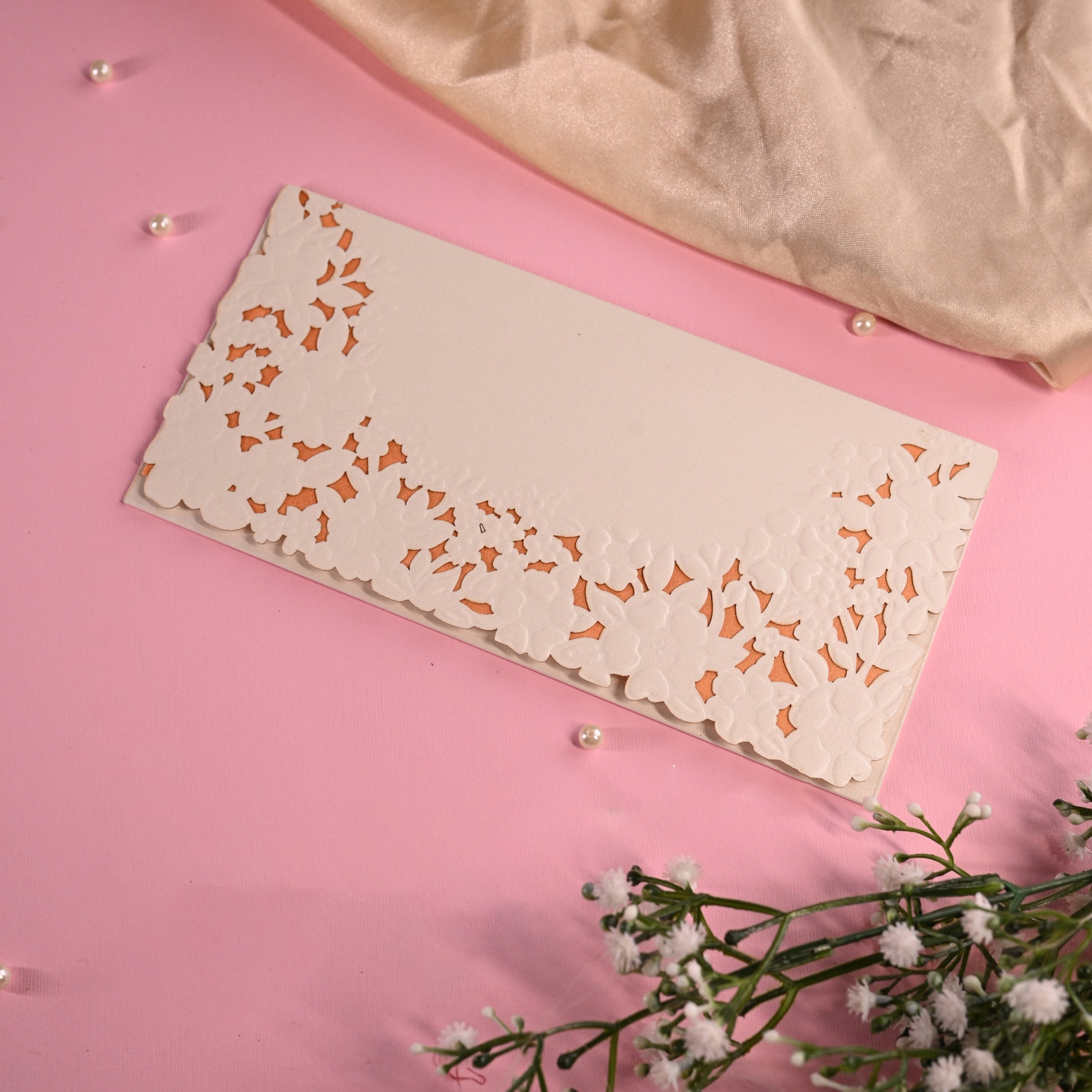 Decorative envelope with floral patterns, flowers cutting & embossing